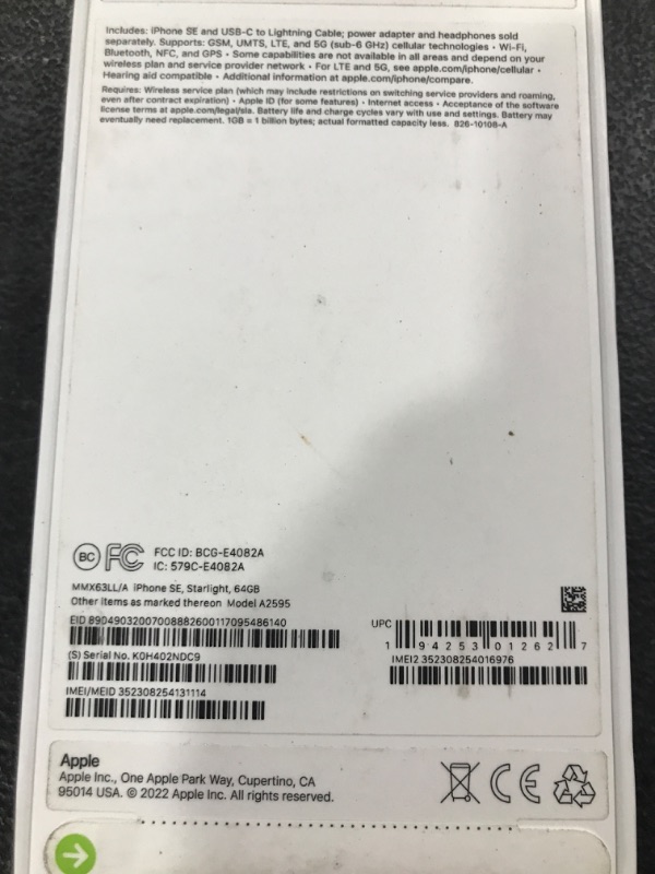 Photo 3 of 2022 Apple iPhone SE (64 GB, Starlight) [Locked] + Carrier Subscription * Opened for Photos *