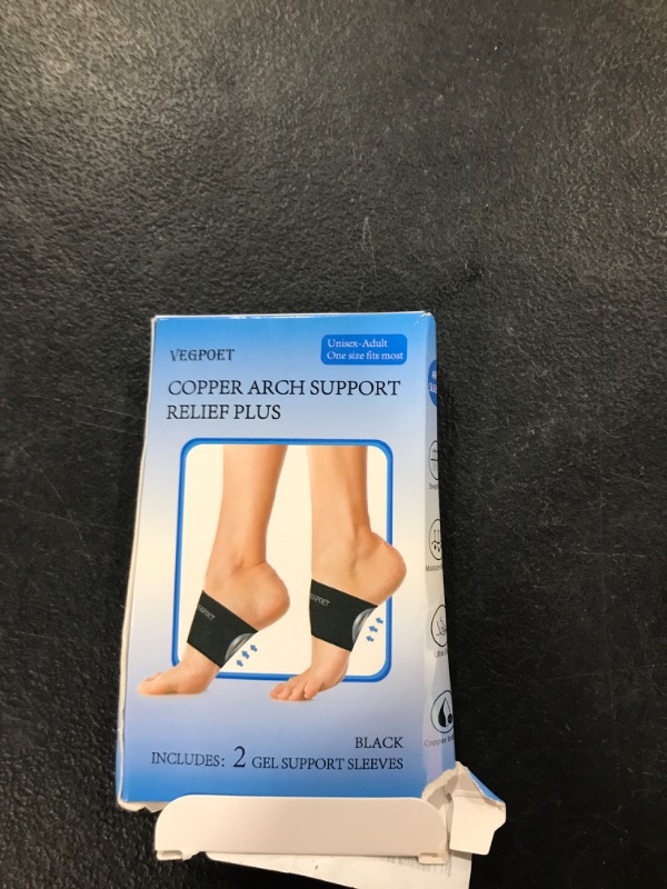 Photo 2 of VEGPOET Plantar Fasciitis Relief - Copper Arch Support Braces/Sleeves with Gel Pads, Flat Foot Pain Relief (Men & Women,1 Pair,Black)