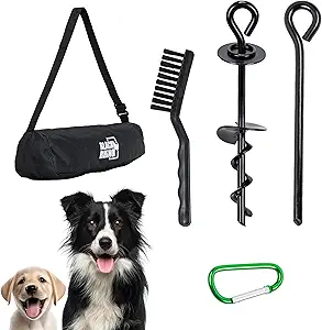 Photo 1 of Black Rhino Heavy Duty Dog Tie Out Stake - Strong Ground Anchor for Small or Large Dog Up to 150 lbs - Dog Leads for Yard - Outdoor Dog Run for Camping Gear or Beach Accessories
