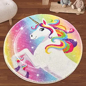 Photo 1 of Unicorn Rug for Girls Room - Microfiber Fluffy Rug for Girl Room Decorations - 24 inch Cool Rug for Cute Bedroom Decor - Non Slip Rainbow Rug for Kids Room - Pink Rugs for Bedroom Aesthetic y2k
