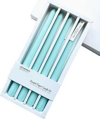 Photo 1 of Baby Blue Taper Candles 10'' Candle Sticks Set of 4 | Vanilla Scented Natural Soy Wax Candlesticks for Gender Reveal, Home Decor, 3/4'' Diameter Tapered Candles House Warming Gifts
