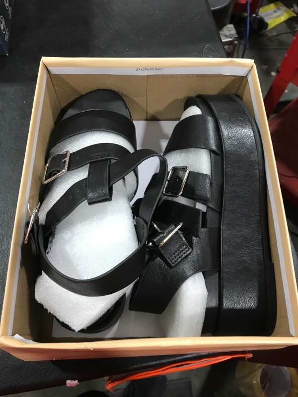 Photo 2 of SIZE 8 Soda “STELLAR” ~ Women Flatform Multi Strap Double Buckle Open Toe Ankle Strap Platform Wedge Sandals (Black Pu, US Footwear Size System, Adult, Women, Numeric, Medium, 8)