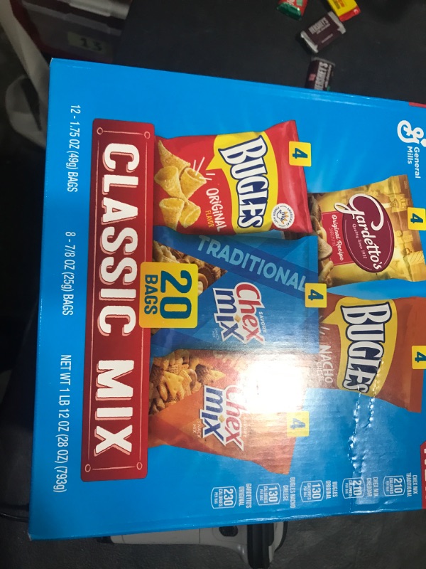 Photo 1 of Classic Mix Snack Variety Pack, Bugles Original & Nacho Cheese, Gardetto’s Original Recipe, Chex Mix Traditional & Cheddar, 28 oz (20 Bags)