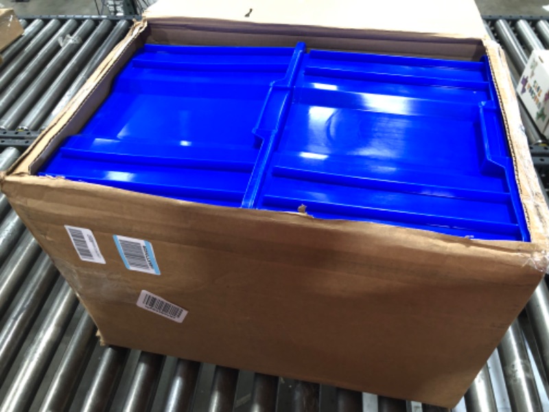 Photo 1 of ReadySpace Commercial Industrial Heavy Duty Stackable Open-Front Recycling Bin Box Containers, 12 Gallon, 2 Pack, Blue