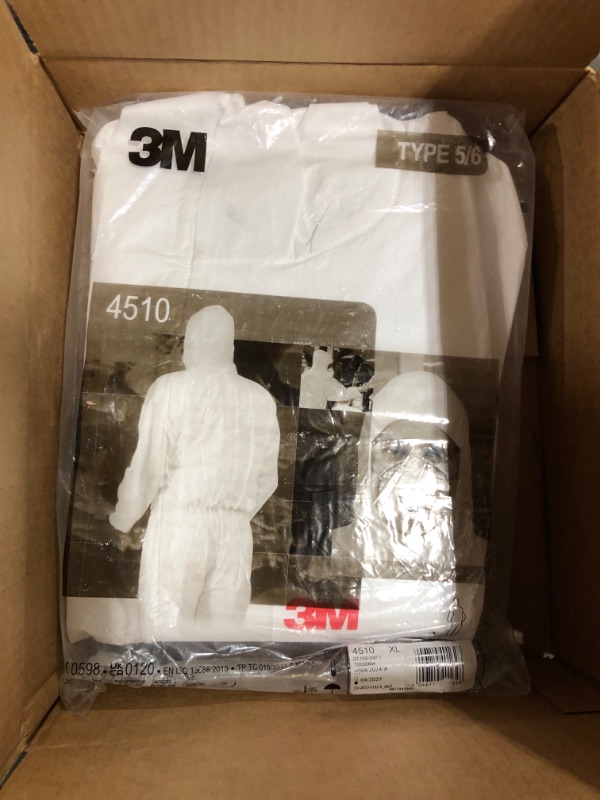 Photo 2 of 3M Disposable Protective Coverall, Pack of 20 White Coveralls, Hooded with Elastic Cuff, Two-Way Zipper, Antistatic, Painting and Coating, Food Safety, X-Large, 4510-XL 1PC