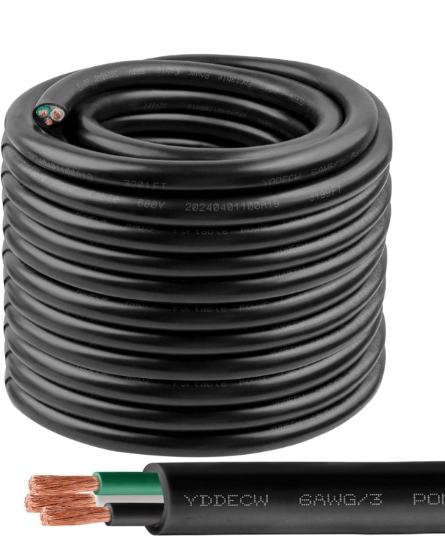 Photo 1 of 100ft 6/3 6 AWG Portable Power Cable (3 Conductor) - SOOW 600V 6 Gauge Electric Wire for Motor Leads, Portable Lights, Battery Chargers and Machinery - 3 Conductor 