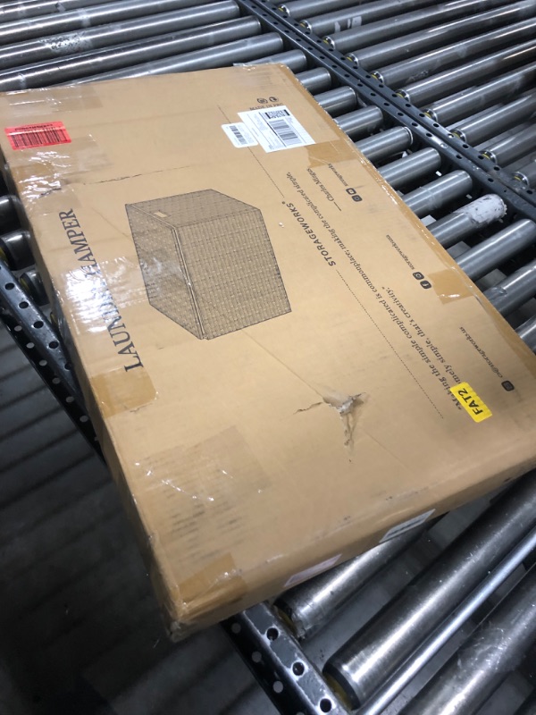 Photo 1 of StorageWorks Storage Basket with Lid, 160 Liter Storage Box, Wicker Blanket Storage Basket with Handles, Foldable, Removable Fabric Liner, Metal Frame, For Bedroom, Laundry Room, Brown