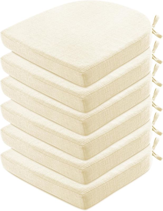 Photo 1 of Chair Cushions for Dining Chairs 6 Pack - Kitchen Chair Cushions with Ties and Non-Slip Backing - Dining Chair Pads 16"X16"X2", Beige
