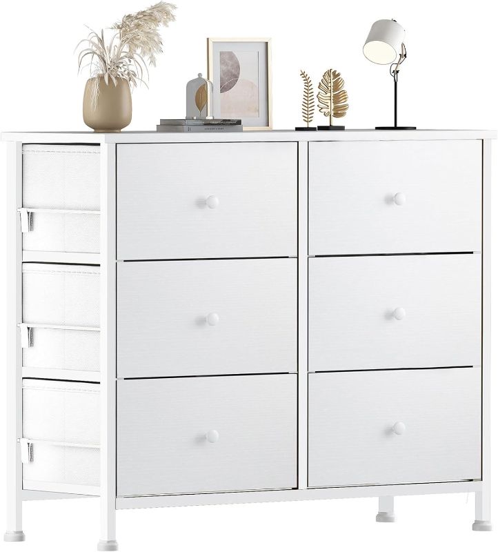 Photo 1 of BOLUO White Dresser for Bedroom 6 Drawer Organizers Fabric Storage Chest Tower Small Dressers Unit for Closet Nursery Hallway Office, Kids and Adult Modern
