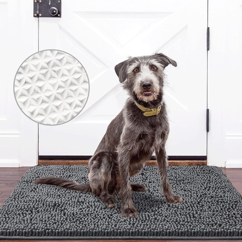 Photo 1 of  Indoor Door Mat Entryway Rug, 36x24 Grey, Super Absorbent Mud Mats for Dirty Dogs Paws & Muddy Shoes, Non Slip Welcome Floor Doormats for Home Front Back Door, Patio, Garage, Entrance