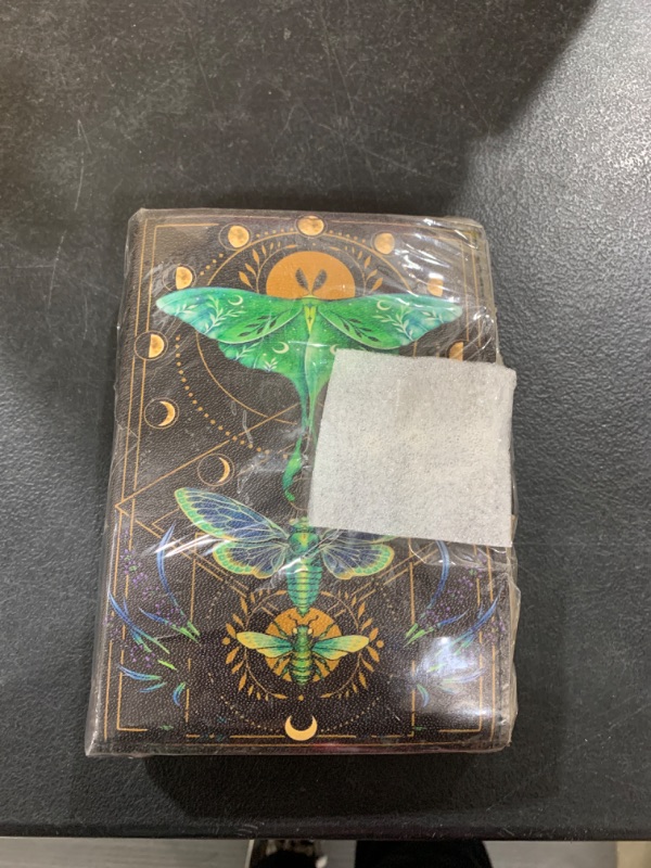 Photo 2 of Blank Spell Book Of Shadows Vintage Handmade Leather Journal With Lock Witchcraft Supplies Luna Moth and Morpho Butterfly Print Diary Prayer Pagan Wiccan Decor notebook Luna-2 (7 X 5) 