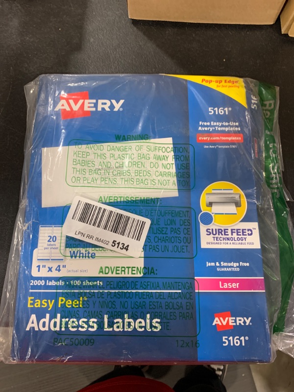 Photo 2 of Avery Easy Peel Address Labels, Sure Feed Technology, Permanent Adhesive, 1" x 4", 2,000 Labels