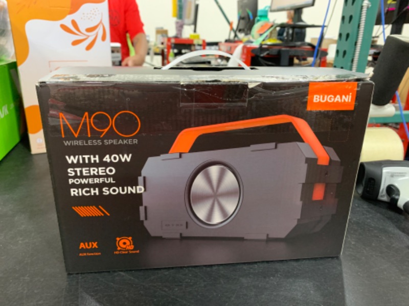 Photo 2 of Bluetooth Speaker, Bugani M90 Portable Bluetooth Speaker with 30W Stereo Sound and Deep Bass,Long-Term Playback,Bluetooth 5.0 100ft Wireless Range, Support TF Card/AUX, Built-in Mic, for Home.