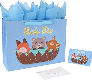 Photo 1 of 15.7” Extra Large Gift Bag Set with Greeting Card and Blue Tissue Paper(Gold Foil ‘Baby Boy’) for Children's Day,Christmas,Baby Shower,Newborn,New Moms or Parents,Kids Birthday Party-15.7” x 11.8” x 6”,1 Pcs. ( 3 Pack )  