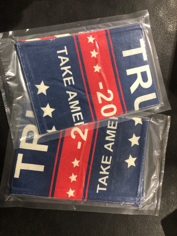 Photo 2 of Trump 2024 Flag Take America Back, Double Sided Garden Flags, Support Donald Trump Yard Signs 2024, Clear Pattern Reinforcement Fade Resistant for Lawn Outdoor Decorations (TWO PACK)