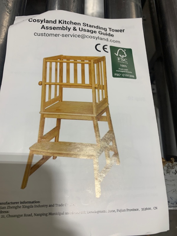 Photo 1 of COSYLAND Kids Kitchen Step Stool?Toddler Standing Tower with CPC Certification, Removable Anti-Drop Railing Safety Rail Enjoys Unique Patented Design A Anti-tip Structure More Stable, Natural Bamboo