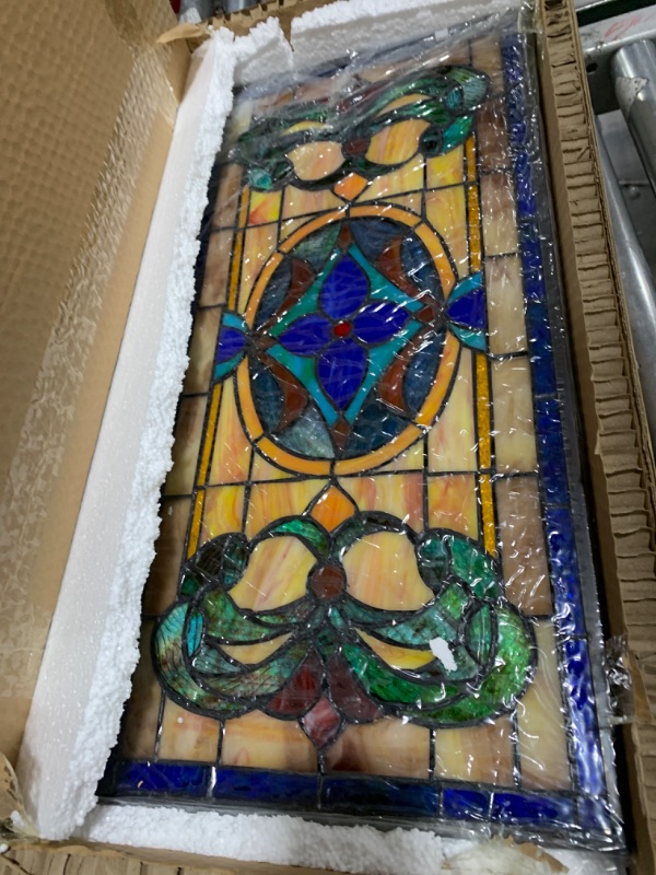 Photo 2 of Yogoart Extra Large Horizontal Transom Window Stained Glass Window Panels Hanging 26" Width X 12.8" Height