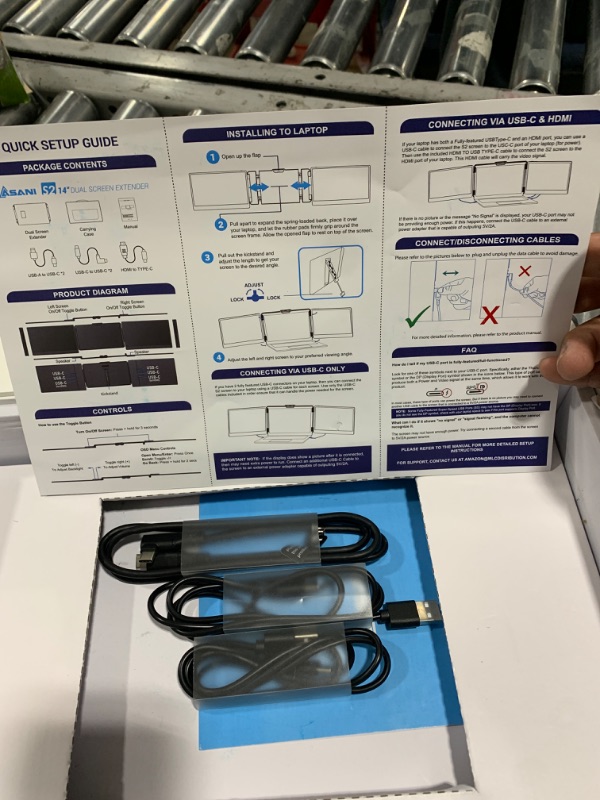Photo 2 of Asani 14" Portable Monitor - Full HD Tri-Screen Extender for Laptops, USB Type-C plus HDMI, Plug and Play, Compatible with 13"-17" Laptops, 1080P IPS Panel Display, 300nits Brightness, MacOS & Windows