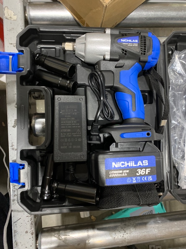 Photo 2 of Nichilas Cordless Impact Wrench, 2 IN 1 Screwdriver Head, 21V electric power wrench, 420Nm High Torque, 4 Pole Motor, Include Battery & Charger & Carrying Plastic Box