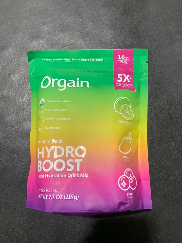 Photo 2 of Orgain Organic Hydration Packets, Electrolytes Powder - Variety Pack Hydro Boost with Superfoods, Vegan, Gluten-Free, No Soy Ingredients, Non-GMO, Less Sugar than Sports Drinks, 16 Count