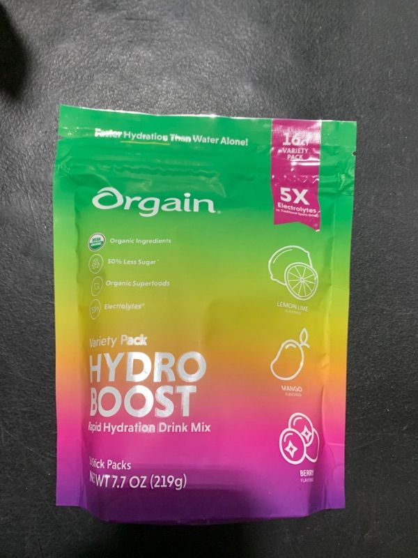 Photo 2 of Orgain Organic Hydration Packets, Electrolytes Powder - Variety Pack Hydro Boost with Superfoods, Vegan, Gluten-Free, No Soy Ingredients, Non-GMO, Less Sugar than Sports Drinks, 16 Countt - EXP 11-30-24