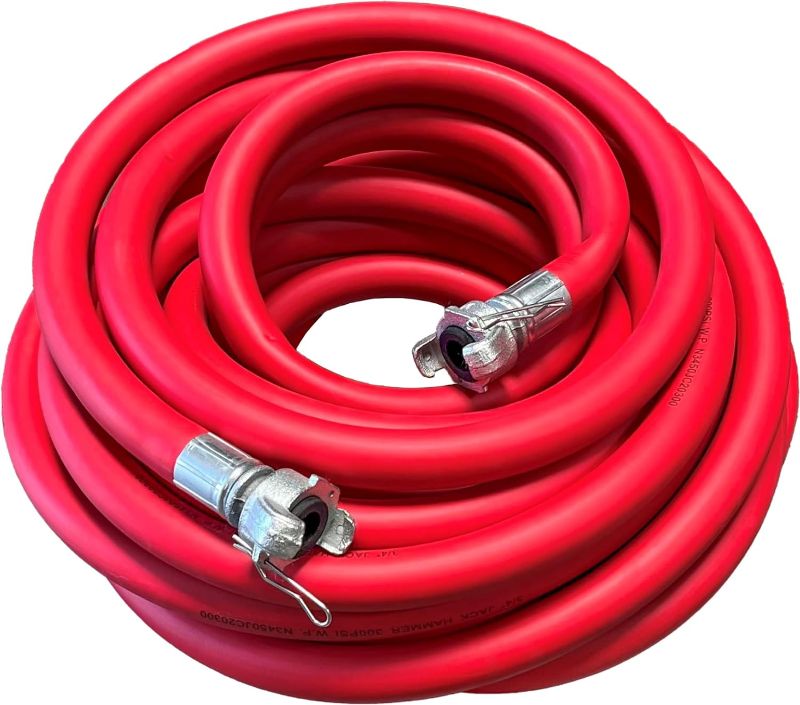 Photo 1 of 100ft Red Jackhammer Air Hose, 3/4 Inch Rubber Pneumatic Hose Assembly for Jack Hammers & Air Tools, 300PSI Universal Chicago Couplings Fittings for Air Compressors
