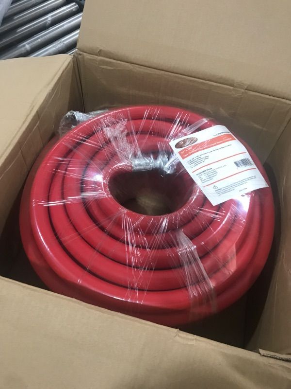 Photo 2 of 100ft Red Jackhammer Air Hose, 3/4 Inch Rubber Pneumatic Hose Assembly for Jack Hammers & Air Tools, 300PSI Universal Chicago Couplings Fittings for Air Compressors
