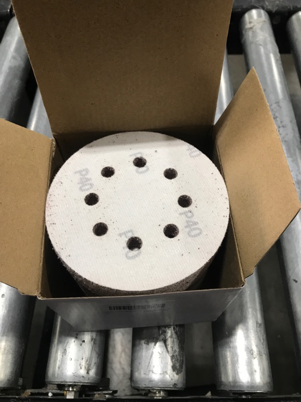 Photo 2 of 100 PCS 5 Inch Sanding Disc 40 Grit, 8 Hole Sandpaper Hook and Loop Sanding Pads Round Orbital Sandpaper for Random Orbital Sander