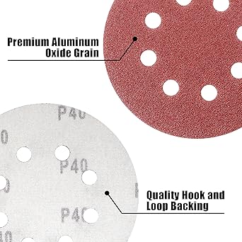 Photo 1 of 100 PCS 5 Inch Sanding Disc 40 Grit, 8 Hole Sandpaper Hook and Loop Sanding Pads Round Orbital Sandpaper for Random Orbital Sander