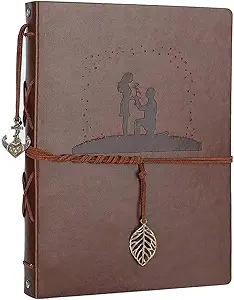 Photo 1 of AIOR Scrapbook Album 11 x 8.3 Inches 60 Black Pages Leather Scrapbook Photo Album Vintage Photo Scrapbook DIY Memory Book for Wedding Anniversary Birthday Valentines Gifts