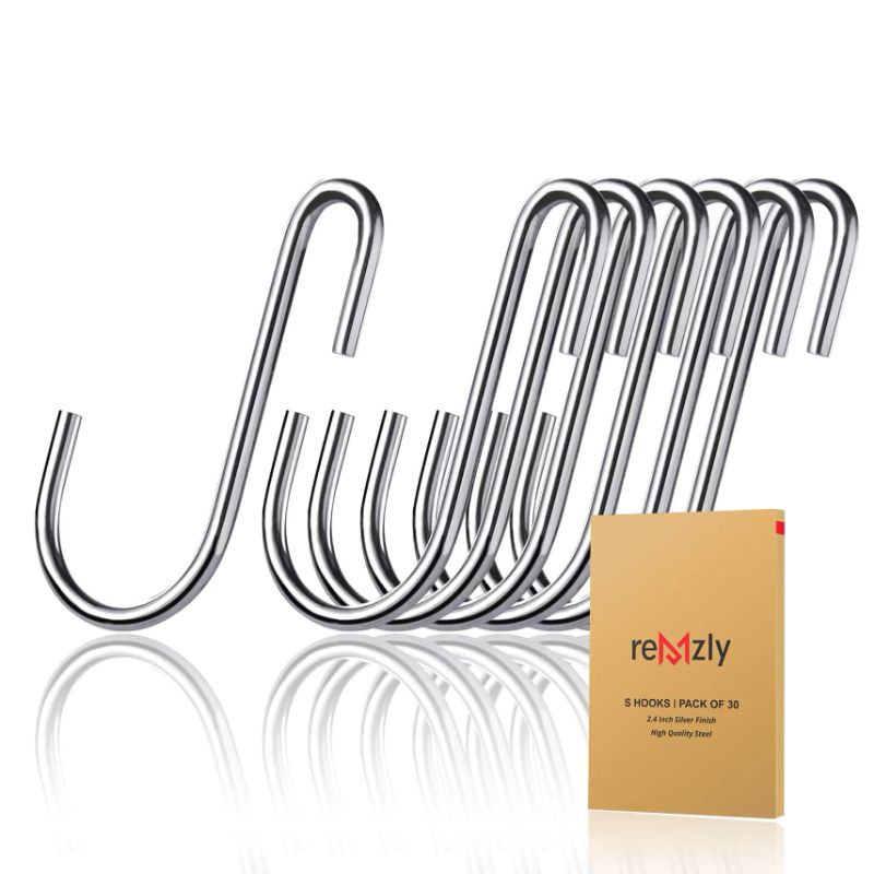 Photo 1 of (2 Bags) 30 Pack S Hooks for Hanging Kitchen Utensils, Clothes, Plants, Pots and Pans - 2.4” Small Silver Utility Hangers for Closet, Wire Shelving, Garage, Garden Pack Of 30