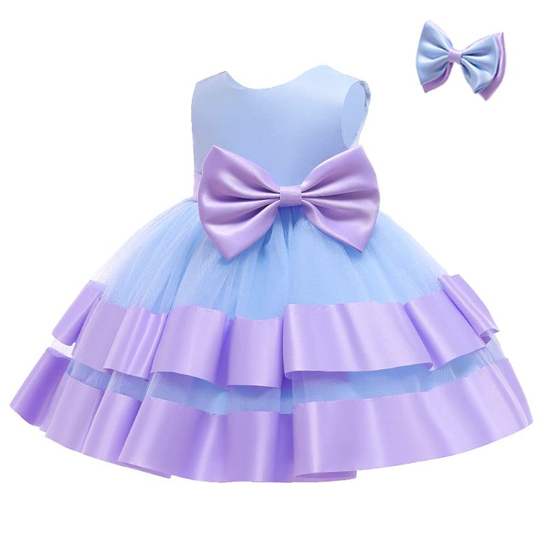 Photo 1 of 3M-6T Toddler Girl Bowknot Backless Dress Baby Party Dresses with Headwear, Size 6-12 Months