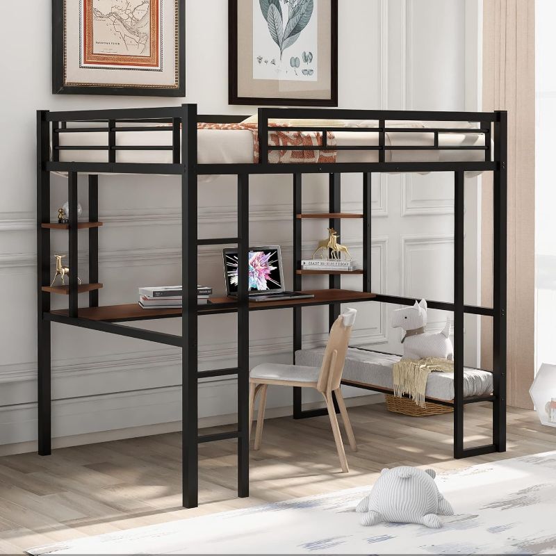 Photo 1 of (Incomplete Set) Harper & Bright Designs Metal Loft Bed Frame with Desk