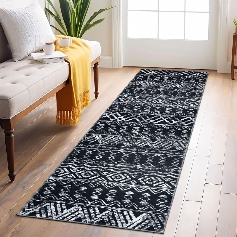 Photo 1 of 
Lansny Moroccan 2x6 Runner Rug, Black Navy Blue Washable Kitchen Runner Rug Non-Slip Hallway Rug Runner Boho Distressed Print Faux