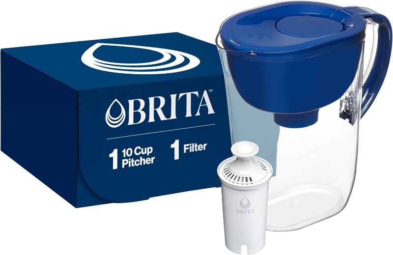 Photo 1 of Brita Large Water Filter Pitcher for Tap and Drinking Water with SmartLight Filter Change Indicator, Includes 1 Standard Filter, BPA-Free, Lasts 2 Months, 10-Cup Capacity, Mazarine Blue
