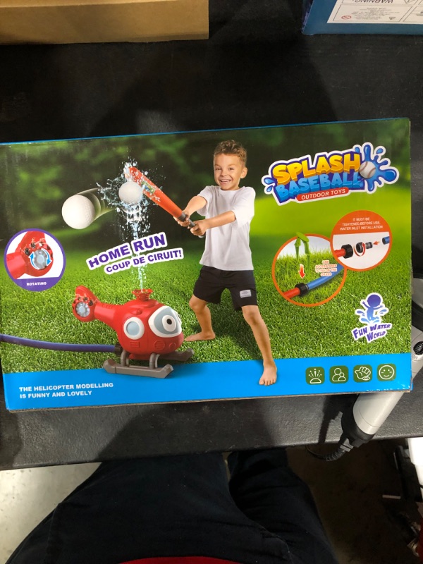 Photo 1 of  Water Sprinkler Baseball Toy Set for Kids, Outdoor Water T Ball Game for Kids Ages 4-8, Summer Helicopter Toys for Backyard, Garden, Fun Games for Boys 5-7, Red
