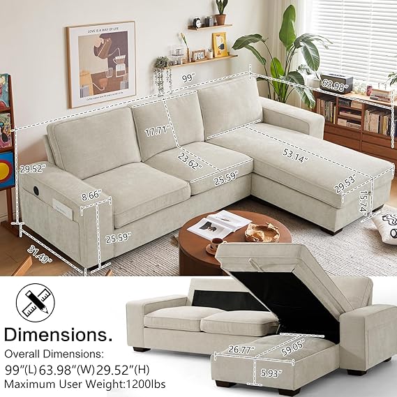 Photo 4 of ASHOMELI 99“ Convertible Sectional Sofa,L Shaped Couch,Multi-functional Reversible Sofa with USB and Type-C Charging Ports, Storage Space, Breathable Fabric (Beige)
BOX 2 OUT OF THREE ,NOT FULL SET