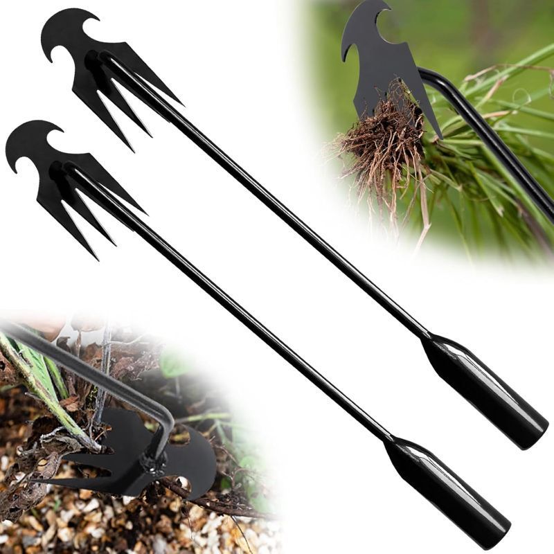 Photo 1 of 16" Gardening Hand Weeder Tools : 2PCS Weeding Tools Gardening with 4 Claw - Small Uprooting Weeder Tool for Garden - Manual Weed Pulling Farm Puller Tool Black
