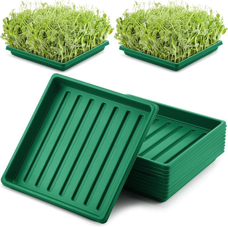 Photo 1 of 10 Pcs Plant Growing Trays Without Holes 10.6 x 10.6 in No Drain Holes Micro Green Growing Trays Plastic Wheatgrass Sprouting Tray, Hydroponic Trays, Greenhouse Seed Starter Trays(Dark Green)
