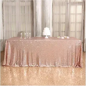 Photo 1 of ' Rectangle Rose Gold Sequin Tablecloth Party Cake Dessert Table Exhibition Events, Rose Gold
