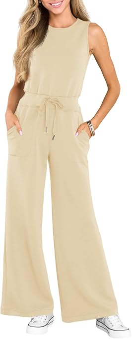 Photo 1 of Air Essentials Jumpsuits for Women Loose Casual Wide Leg Long Pants Overalls Sleeveless Romper with Pockets
