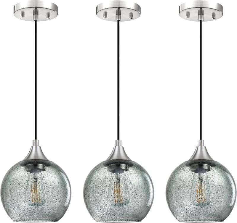 Photo 1 of  Hanging Indoor Kitchen Island Pendant Light 6.3" Black Seeded Grey Glass Pendant Ceiling Light Fixture,Brushed Nickel Finish Modern Farmhouse Dinning Over Sink
1*