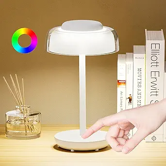 Photo 1 of [Clearance] LED Mushroom Lamp Cordless, 3600mAh Battery Operated LED Table Lamp, 3 Level Dimmable Desk Lamps Warm White with RGB Colors, Rechargeable Touch Night Lamp for Bedroom, Living Room-white
