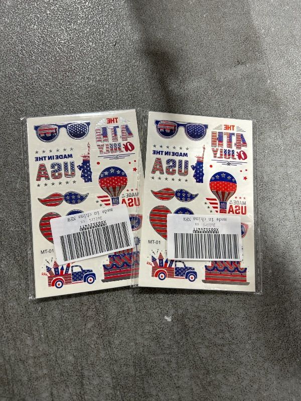 Photo 2 of  2 pack 80PCS Eruclol 4th/Fourth of July Temporary Tattoos for Decor Independence Day(8sheets) Red White and Blue Party Supplies for Memorial Day Independence Day, Labor Day