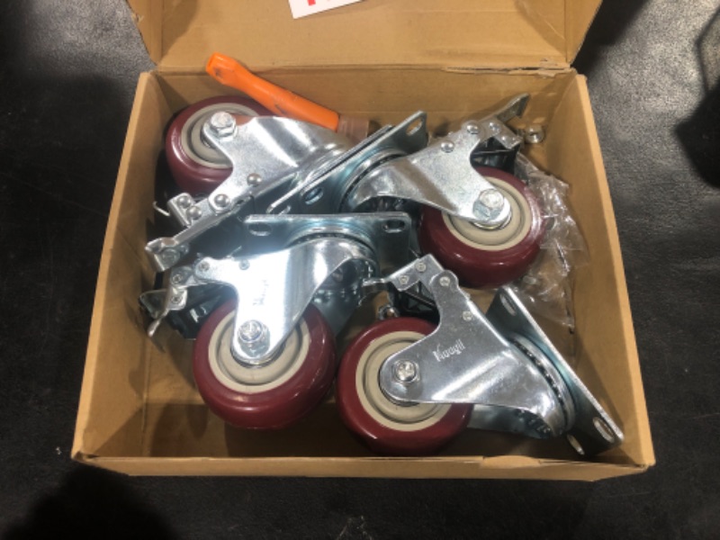Photo 1 of 3 inch Heavy Duty Casters Load 1500lbs,Lockable Bearing Caster Wheels with Brakes,Swivel Casters for Furniture and Workbench?Set of 4 (Free Screws)