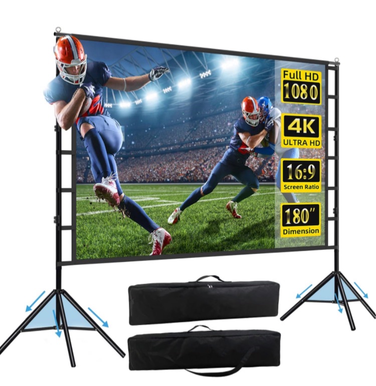 Photo 1 of 180 inch Projector Screen and Stand, 15FT Large Indoor Outdoor Movie Projection Screen 4K HD 16: 9 Anti Crease 