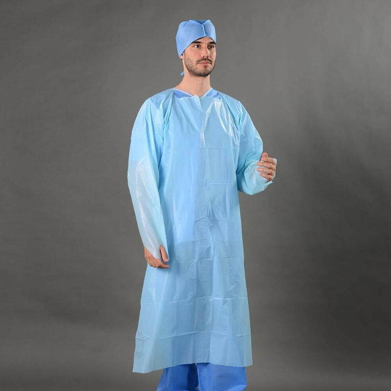 Photo 1 of Aprons Blue Non Surgical Level 1 Thumb Loop Medical Gown Polyethylene ~15 Pcs/bag, One Size