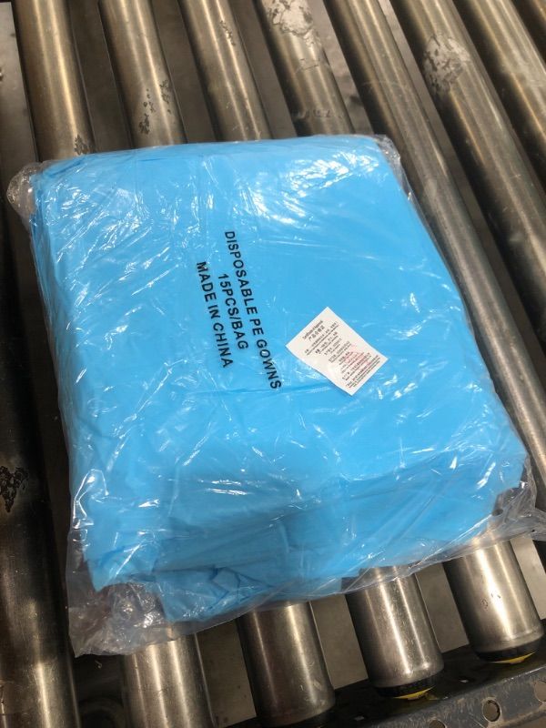 Photo 1 of (150 pc // 10 Pack) Aprons Blue Non Surgical Level 1 Thumb Loop Medical Gown Polyethylene ~15 Pcs/bag, One Size