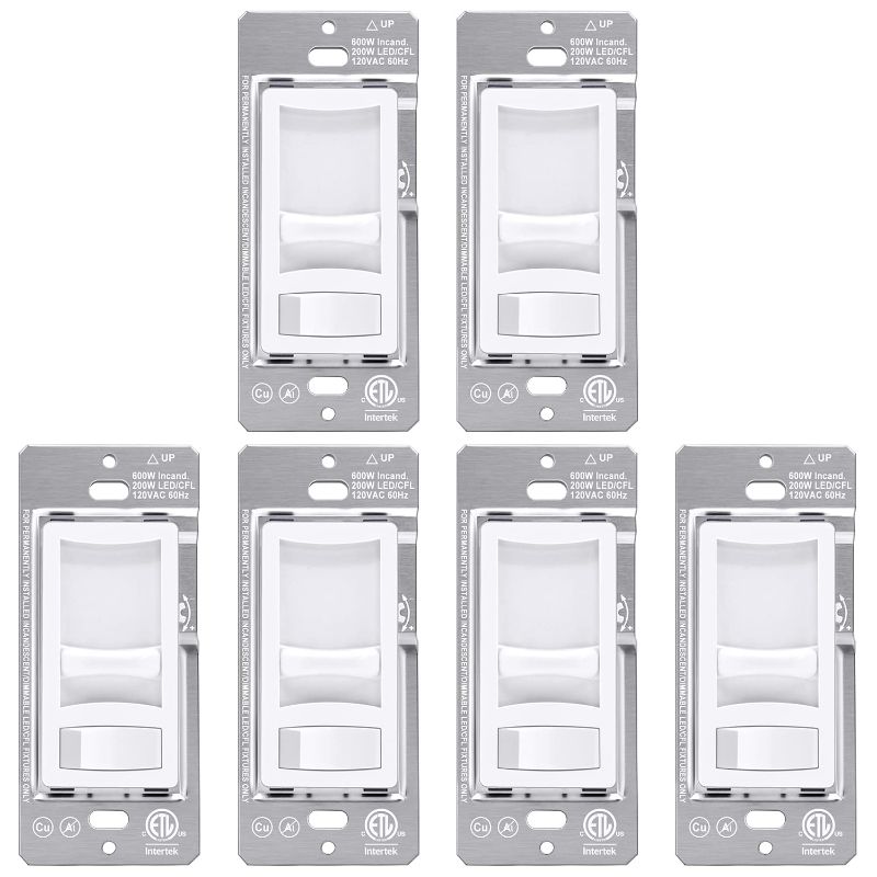 Photo 1 of (6 Pack) UNIELE Ultra Slim Dimmer Light Switch, Max 300W Dimmable LED, CFL Lights, 600W Incandescent, Single-Pole or 3 Way LED Slide Dimmer Light Switch, 15A/120V/60Hz, ETL Listed, White
