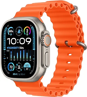 Photo 1 of Apple Watch Ultra 2 [GPS + Cellular 49mm] Smartwatch with Rugged Titanium Case & Orange Ocean Band. Fitness Tracker, Precision GPS, Action Button, Extra-Long Battery Life